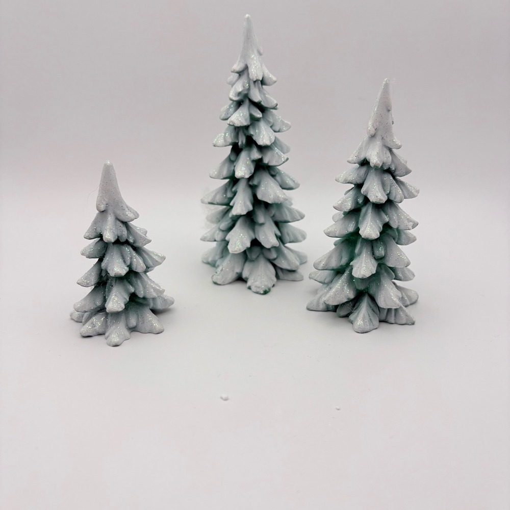Department 56 Wintergreen Pines Green Frosted Glitter Trees Set of 3 Village